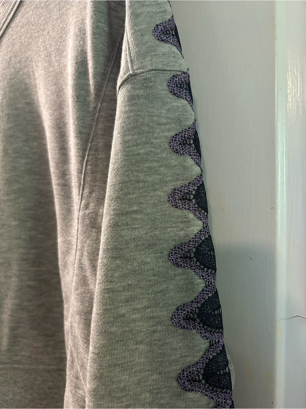 Free People Gray Sweatshirt with Purple Trim - Picture 2 of 3